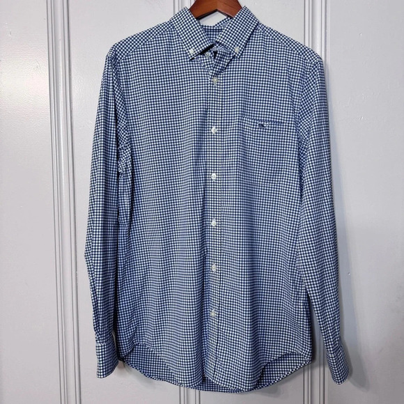 VINEYARD VINES NEW Performance Grand Cay Blue Gingham Classic Tucker Shirt S